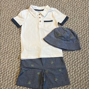 White Polo Shirt with Blue Accents for Kids